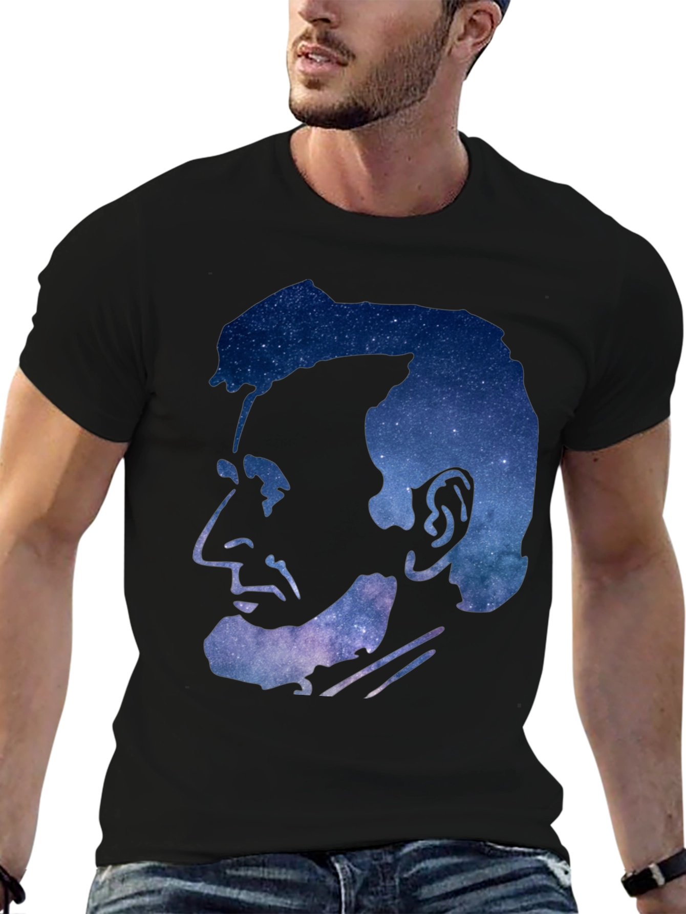 Abraham Lincoln Galaxy Graphic Print Black T-Shirt