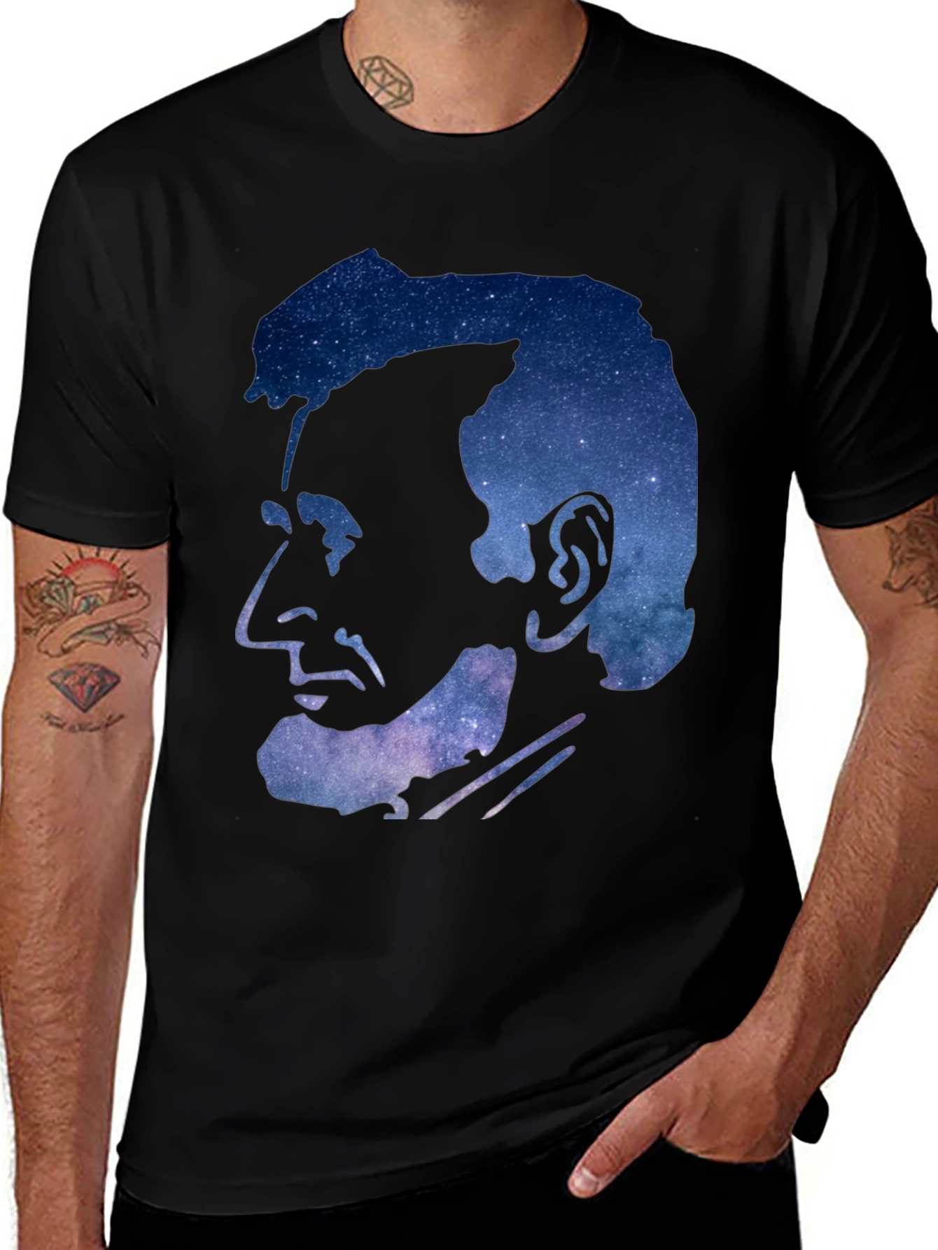 Abraham Lincoln Galaxy Graphic Print Black T-Shirt