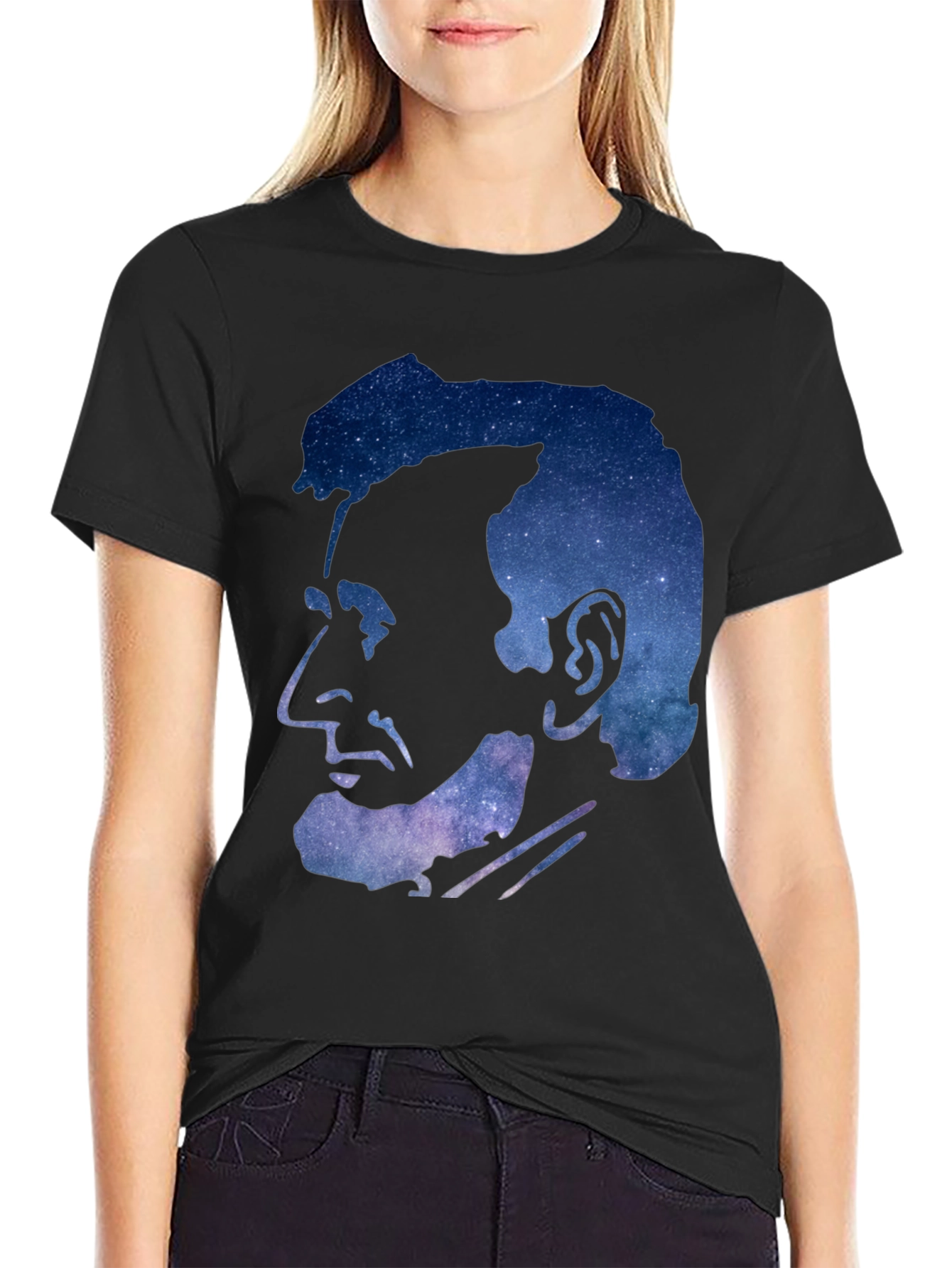 Abraham Lincoln Galaxy Graphic Print Black T-Shirt